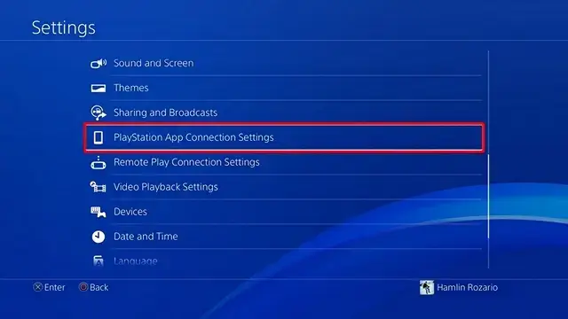 Click PlayStation App Connection Settings