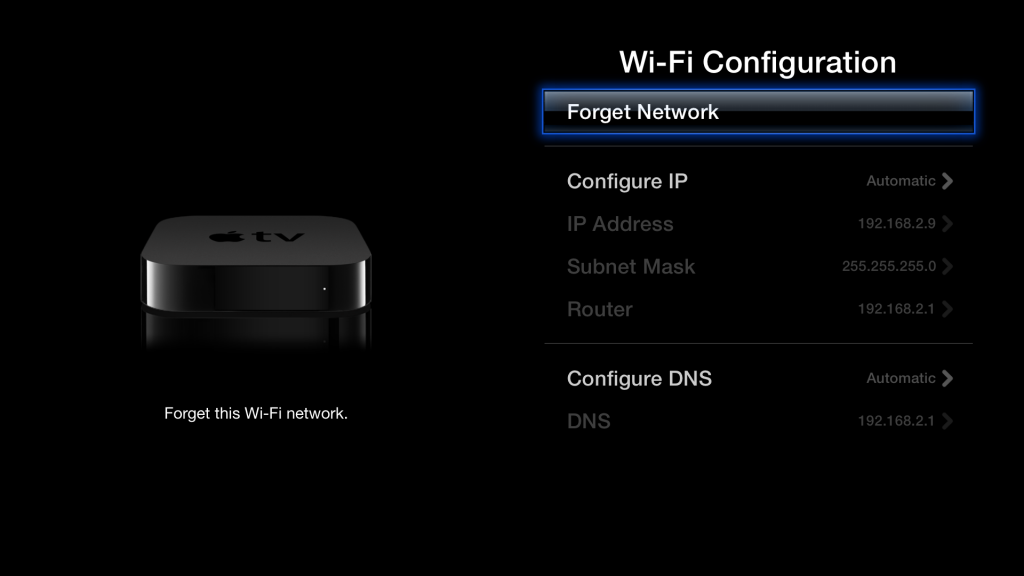 Forget Network on Apple TV to AirPlay without Wi-Fi using peer-to-peer AirPlay
