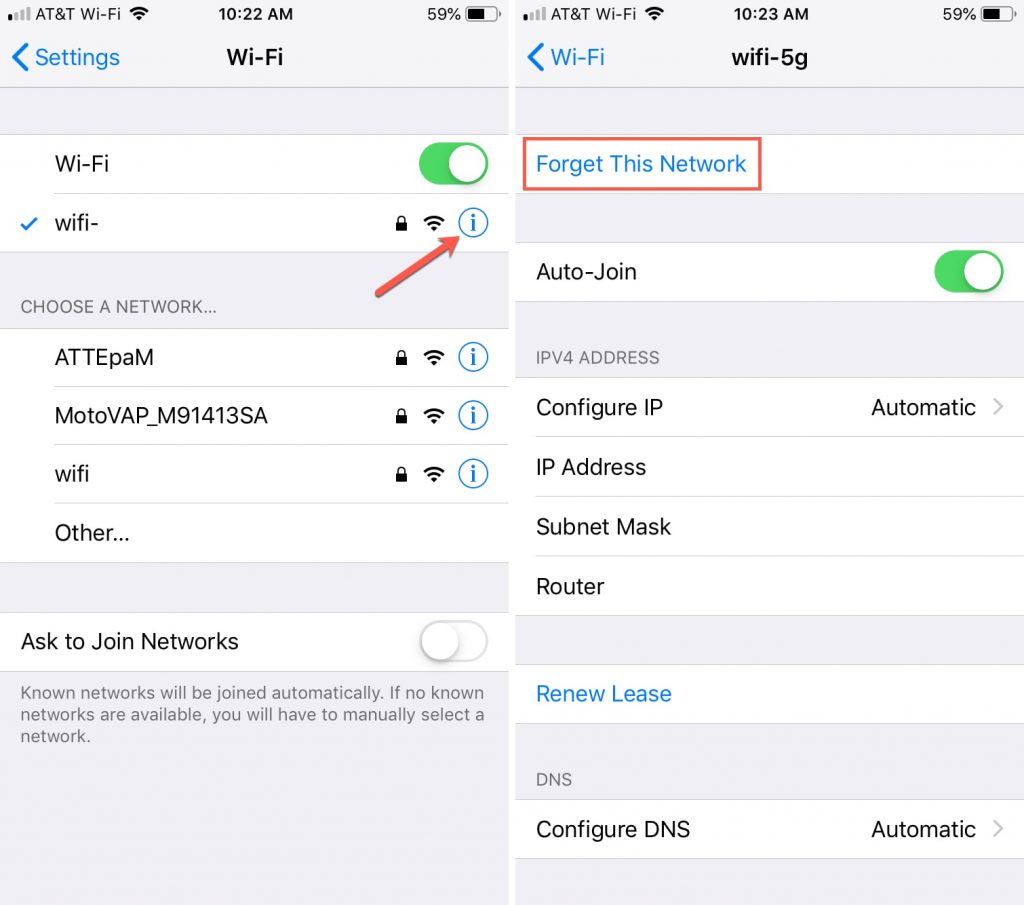 Forget this network on iPhone