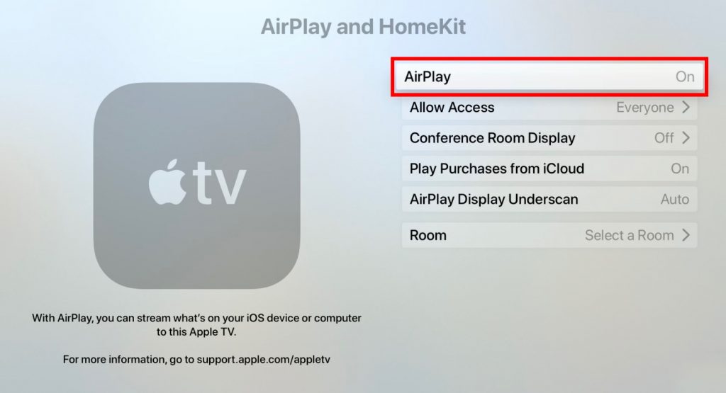 Enable AirPlay on Apple TV