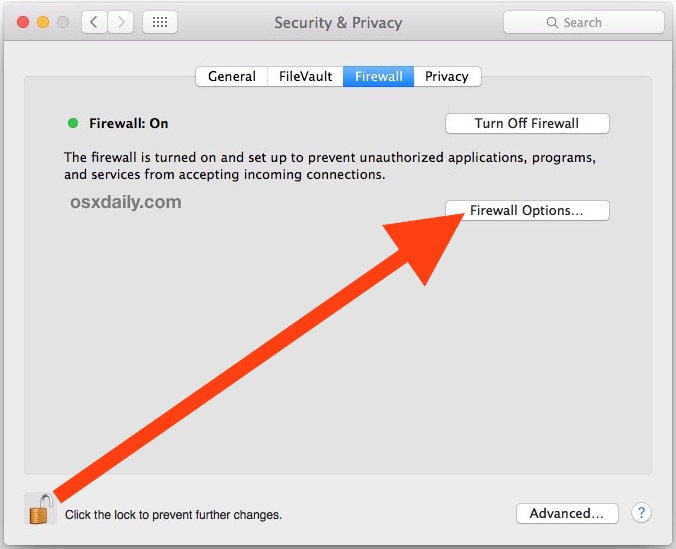 Turn off Firewall Options