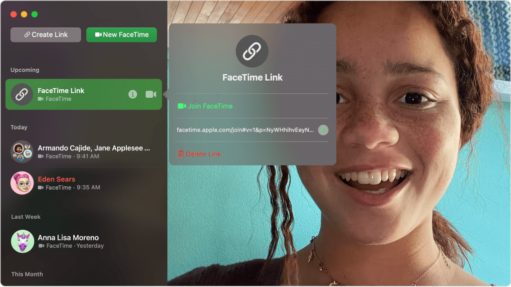 Share FaceTime link to your friends or family