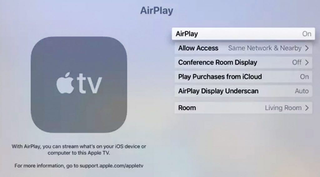 Turn on AirPlay on Apple TV