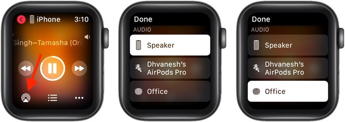 Select speaker to play music from Apple Watch
