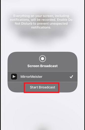 Tap on Start Broadcast to AirPlay your iPhone on Philips TV