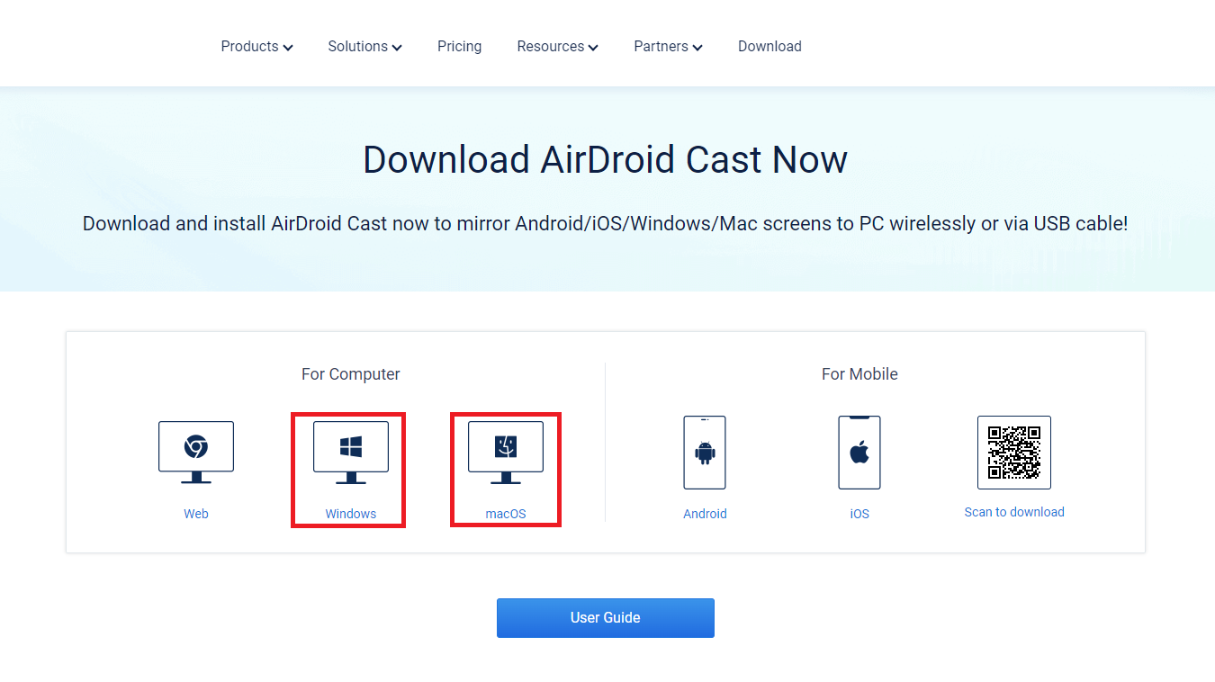 Download AirDroid Cast on both your PC and Mac