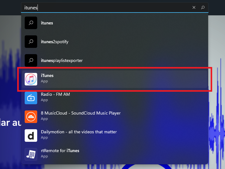 Search for iTunes on Microsoft store to carry out AirPlay on windows
