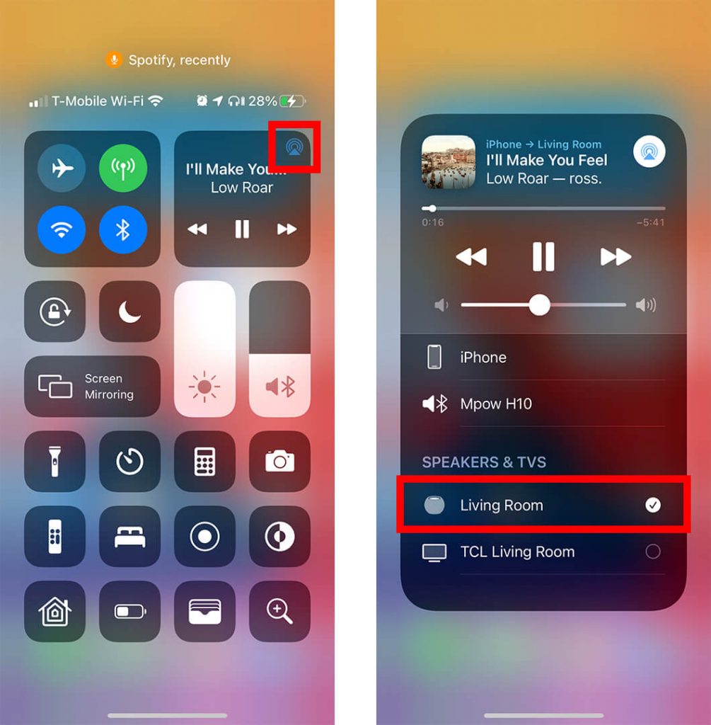 Select HomePod on iPhone to stream audio