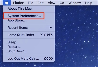 System preference option in Mac