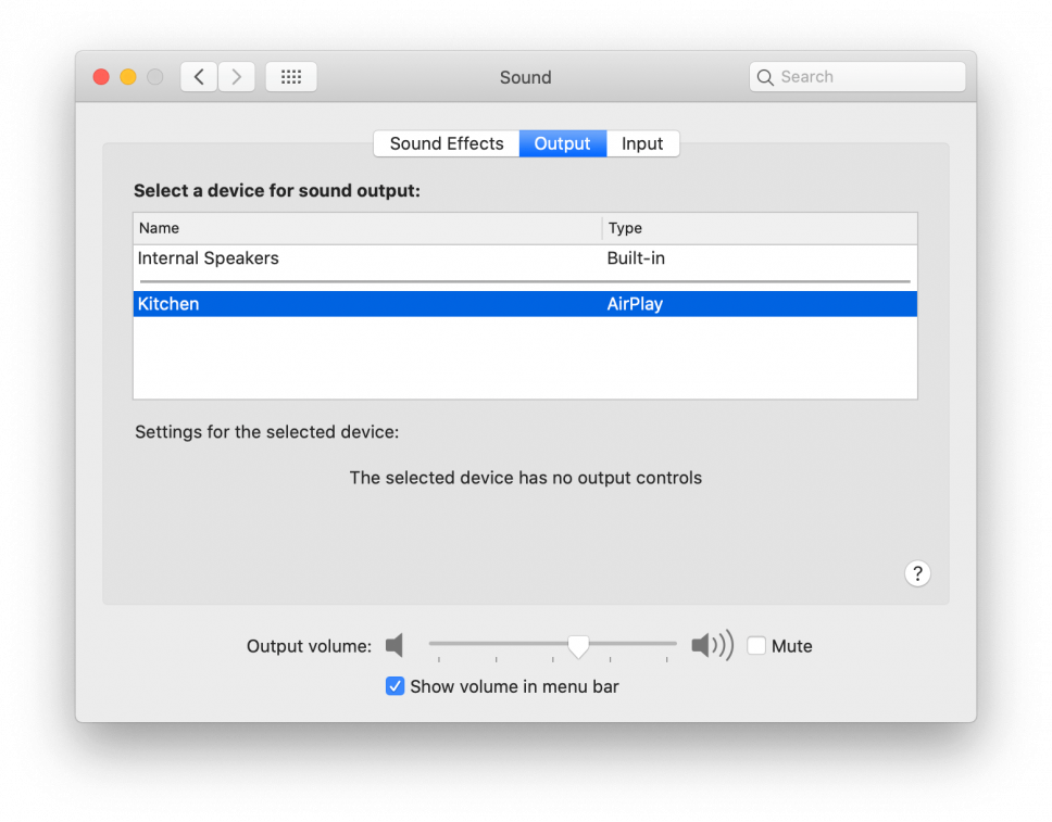 Select audio output on Mac