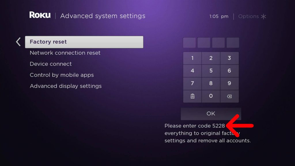 Factory Reset Roku to fix AirPlay not working