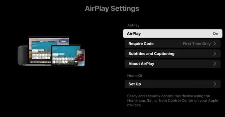 Edit AirPlay Code Requirement Settings, if Airplay is not working on Samsung TV