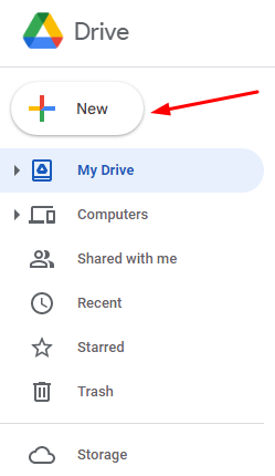 Click the New button on Google Drive