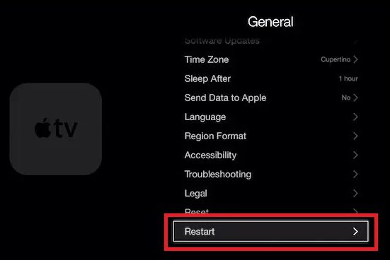 Restart Apple TV to resolve AirPlay icon missing issue