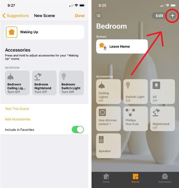 Tap the + icon on Apple HomeKit to add accessories