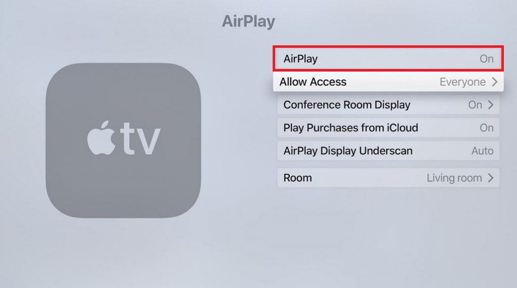 Turn ON AirPlay on Apple TV