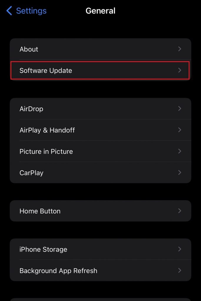 Check software update on iOS device