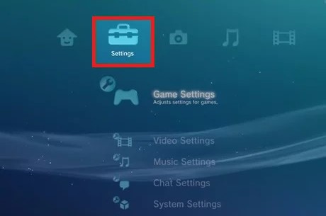 Select Settings on PS3 