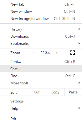 Cast option on Google Chrome