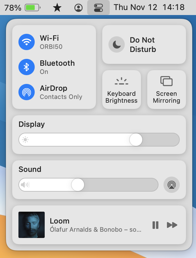 Control Center on Mac