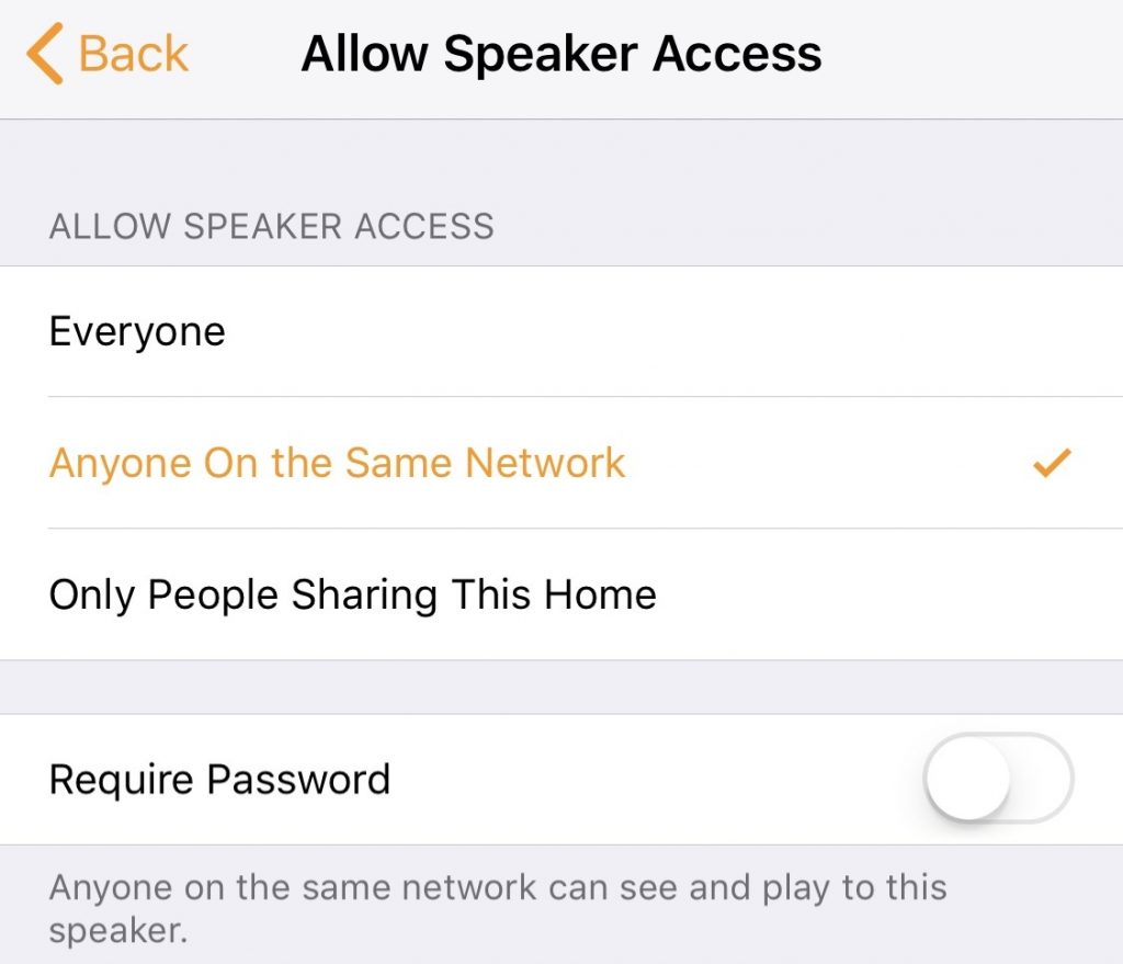 Allow Speaker Access option on HomePod AirPlay