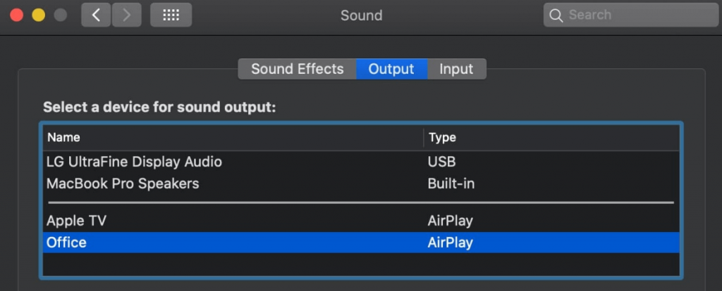 Sound Output on Mac