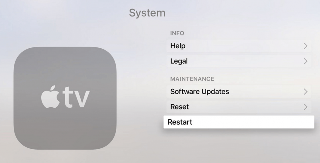 Restart Apple TV to fix No Sound on AirPlay