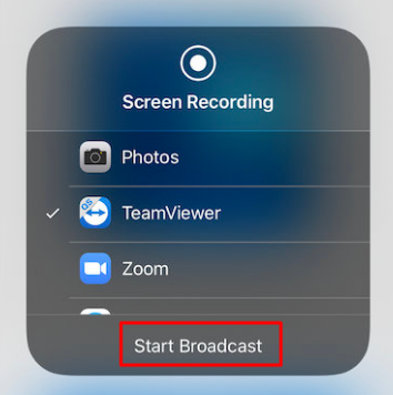 Click Start Broadcast to Screen Mirror iPhone to iPad Without WIFI