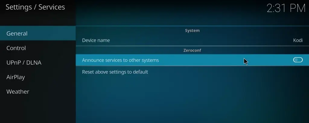 Turn on Announce services to other systems