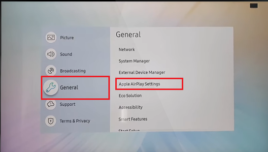 tap General - How to Turn Off AirPlay on Samsung TV
