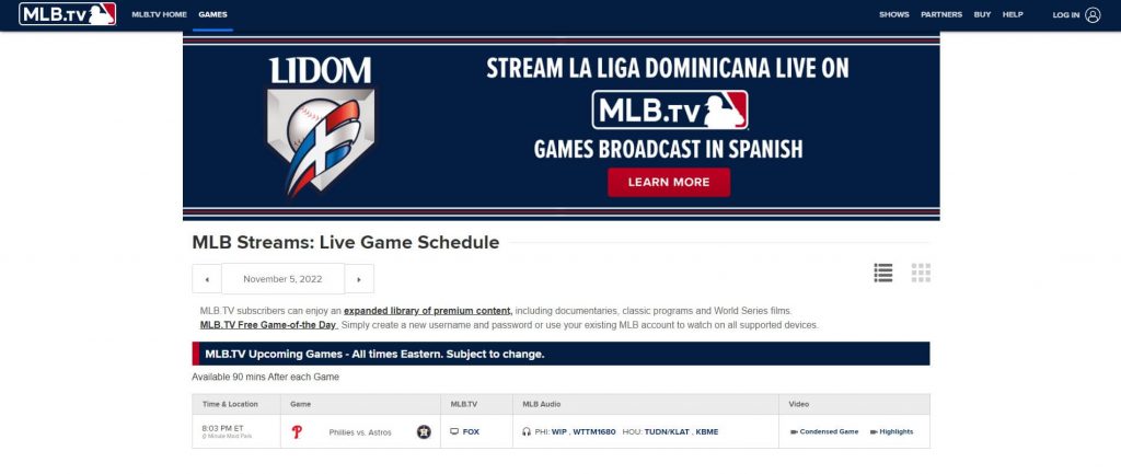 Visit MLB TV website on Mac