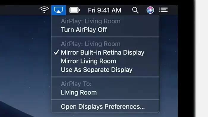 Click AirPlay option on Mac to AirPlay TNT 