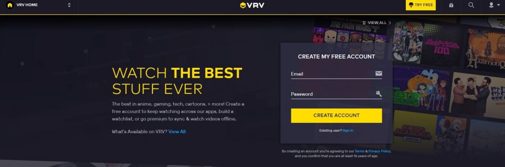 Visit VRV website on Mac