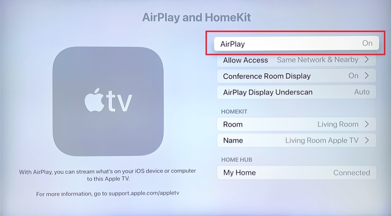 IPTV AirPlay Turn On the AirPlay option on TV