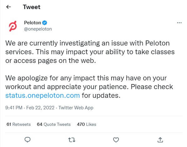 Confirm Peloton Server Outage