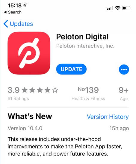 Update Peloton app on your iPhone to Fix Peloton AirPlay Not Working Issue