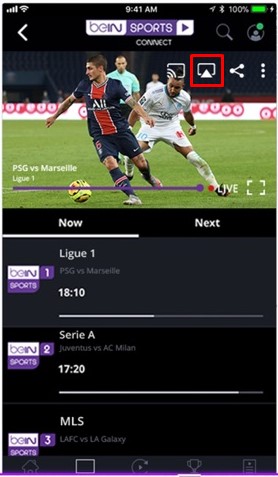 Tap the AirPlay icon in the beIN SPORTS app