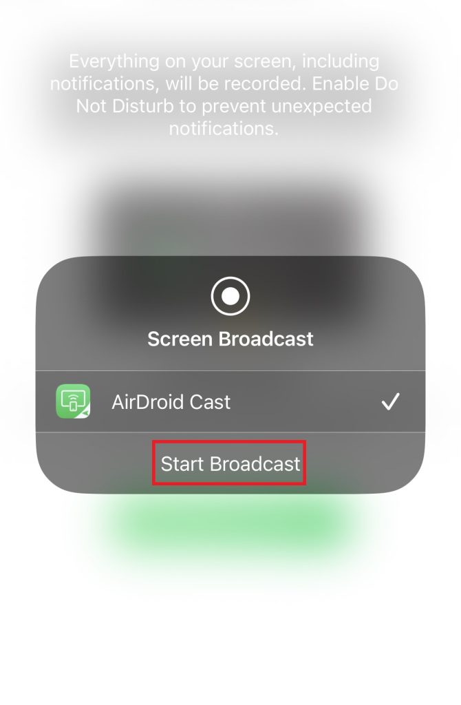 Click Tap on Start Broadcast to  AirPlay Ubuntu