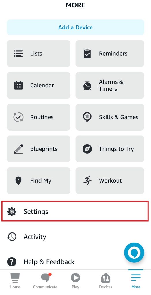 Select the Settings option