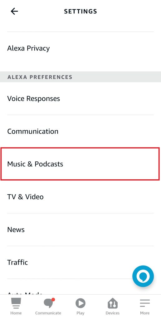 Choose Music and Podcasts to AirpPay on Alexa