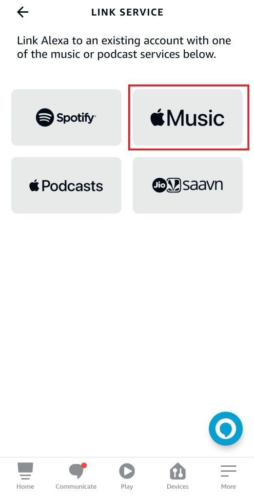 Select Apple Music to AirPlay Alexa