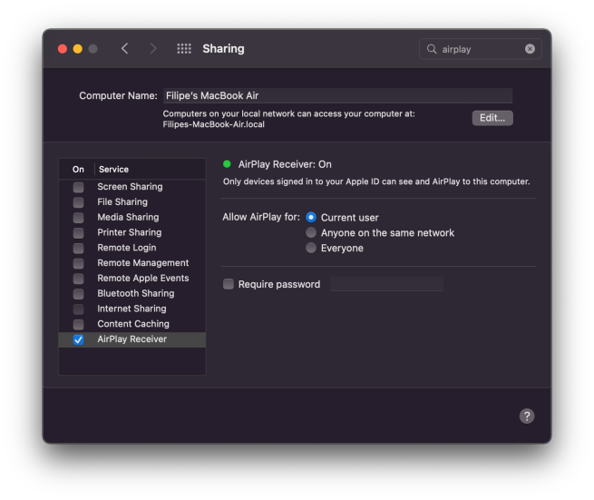 Enable or Disable the Airplay option on Mac
