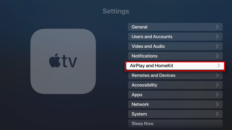 Go to the AirPlay and HomeKit settings