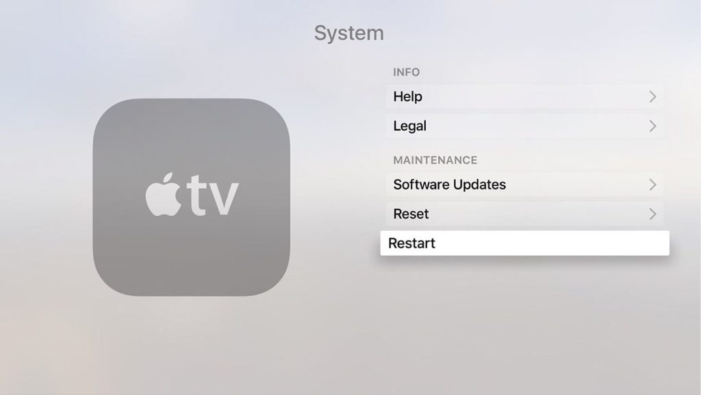 Restart Apple TV to fix AirPlay Black Screen issue