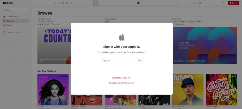 Login to your Apple music account
