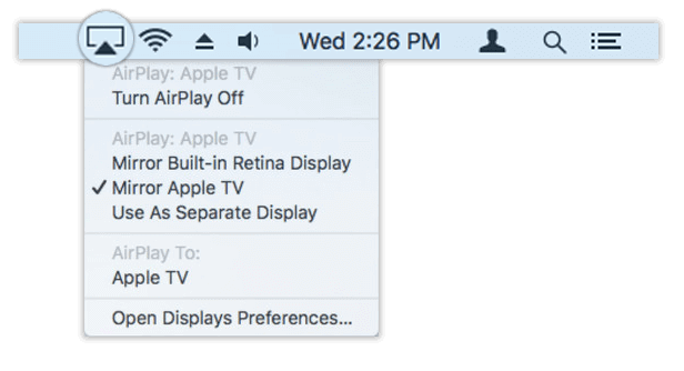 Select the AirPlay option on Mac