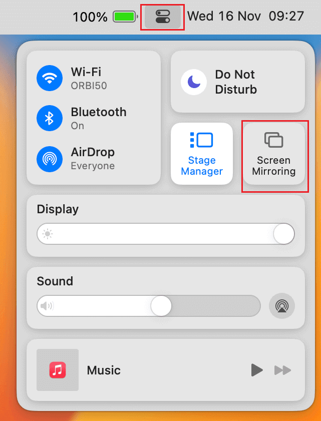 AirPlay Facebook - Open Control Center on Mac