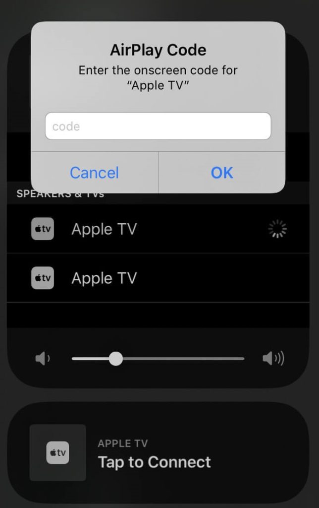 Enter AirPlay code on iOS