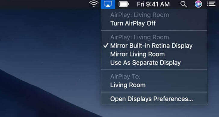 Click on AirPlay icon on Mac menu bar