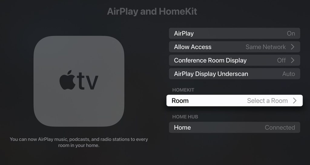 Apple TV AirPlay and HomeKit Settings